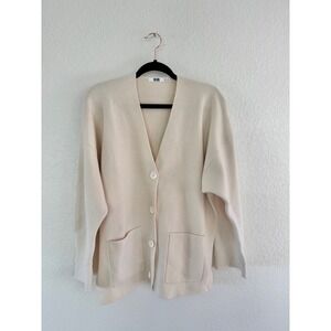 Uniqlo U Womens Oversized V-Neck Cardigan Cream Off-White Knit XS Relaxed Fit